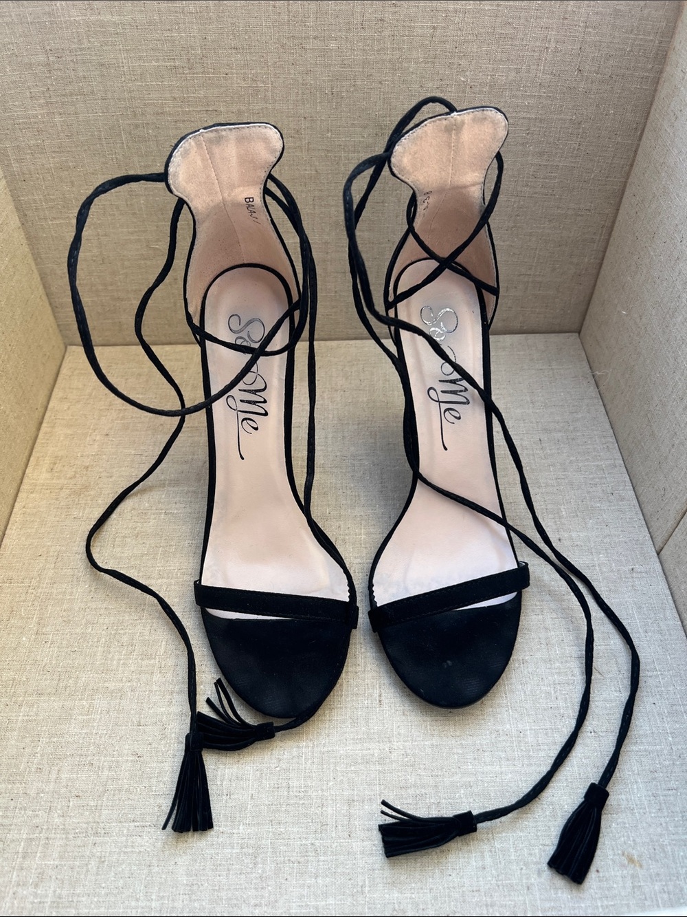 So Me Black Suede Lace-Up Tassel High Heels